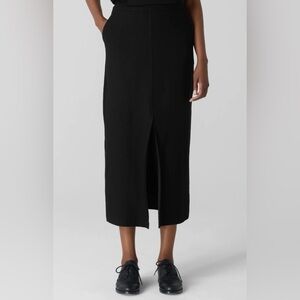 Eileen Fisher stretch midi skirt with slit in black